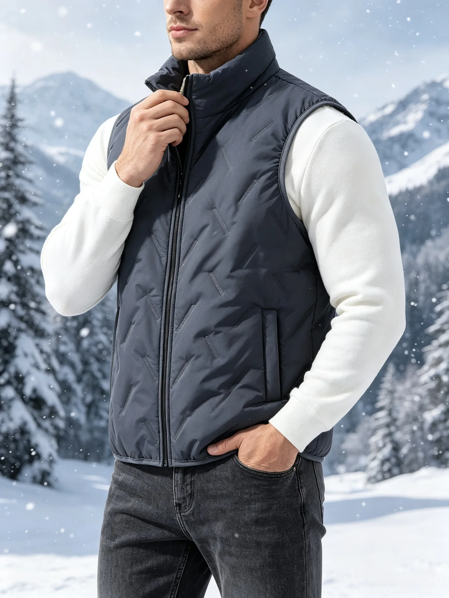 Herrenweste für Herbst und Winter, winddicht und warm, verdickte Kleidung, Stehkragen, warme Oberbekleidung – Detail 2