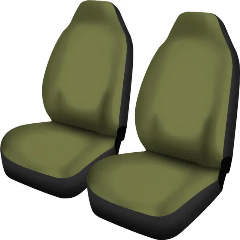 Army Green Car Seat Covers Set of 2 Protectors Universal Fit Neutral Military Solid Color SUV Bucket Seats Car Accessories