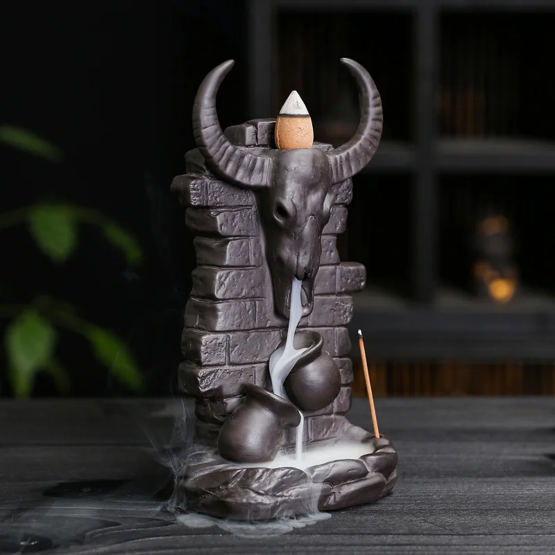 Ceramic Cross-Border Creative Home Interior Decoration Smoke Bullish Backflow Incense Burner