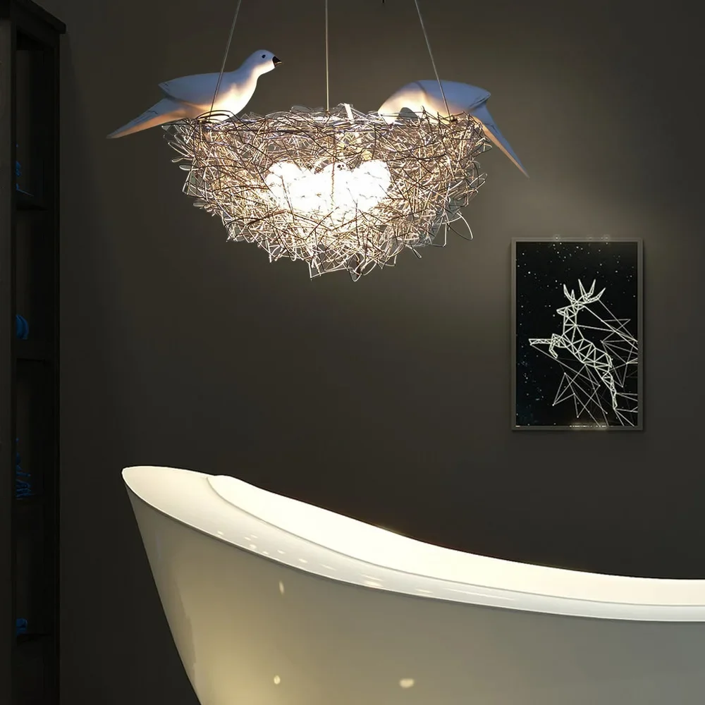 

Bymaocar LED Bird's Nest Art Pendant Lights Warm Light Indoor Lighting Fixture Lamp With Adjustable Cord Fit 8-16square Meters