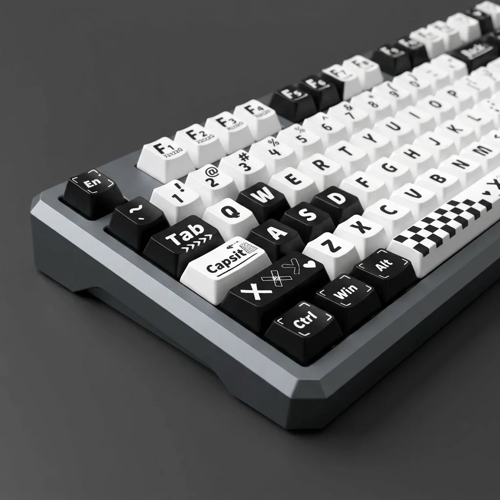Black and White Color Matching Personality Cool Black Through-Print Collection Theme Four-Sided Side-Through PBT Sublimation Tra