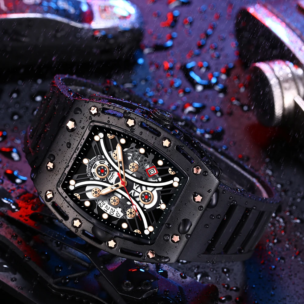 Hoge Kwaliteit Tonneau Quartz Horloges Mannen Luxe Merk Rubberen Band Uurwerk Mode Originele Auto Datum Mille Klok Dropshipping