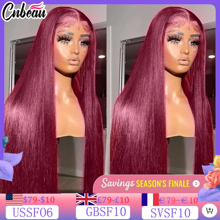 13x4 Hd Transparent Lace Front Wigs Human Hair For Black Women Straight Remy Human Hair 99j Burgundy Brazilian Lace Frontal Wigs