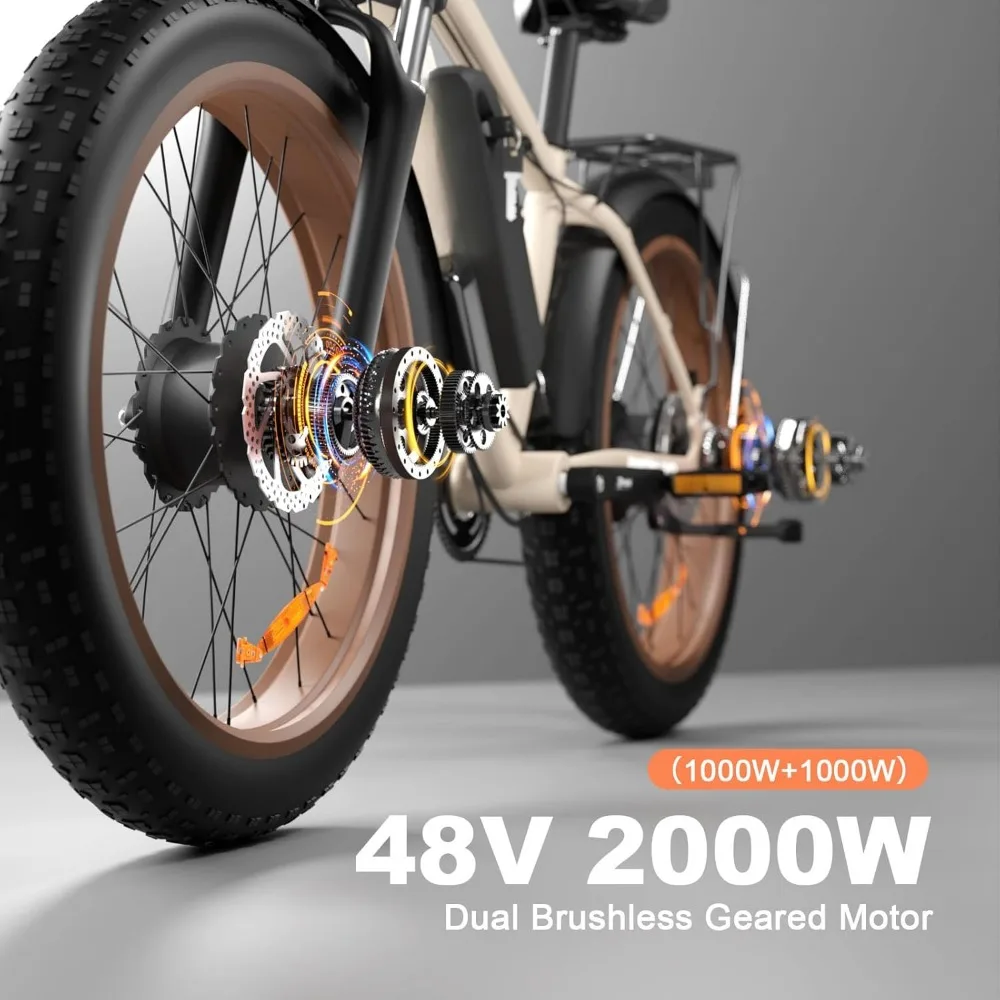 Electric Bike for Adults, 2000W 26” Fat Tire Electric Bike 35MPH Dual Motor Electric Bicycles, 48V 22.4AH Battery Fast Bikes