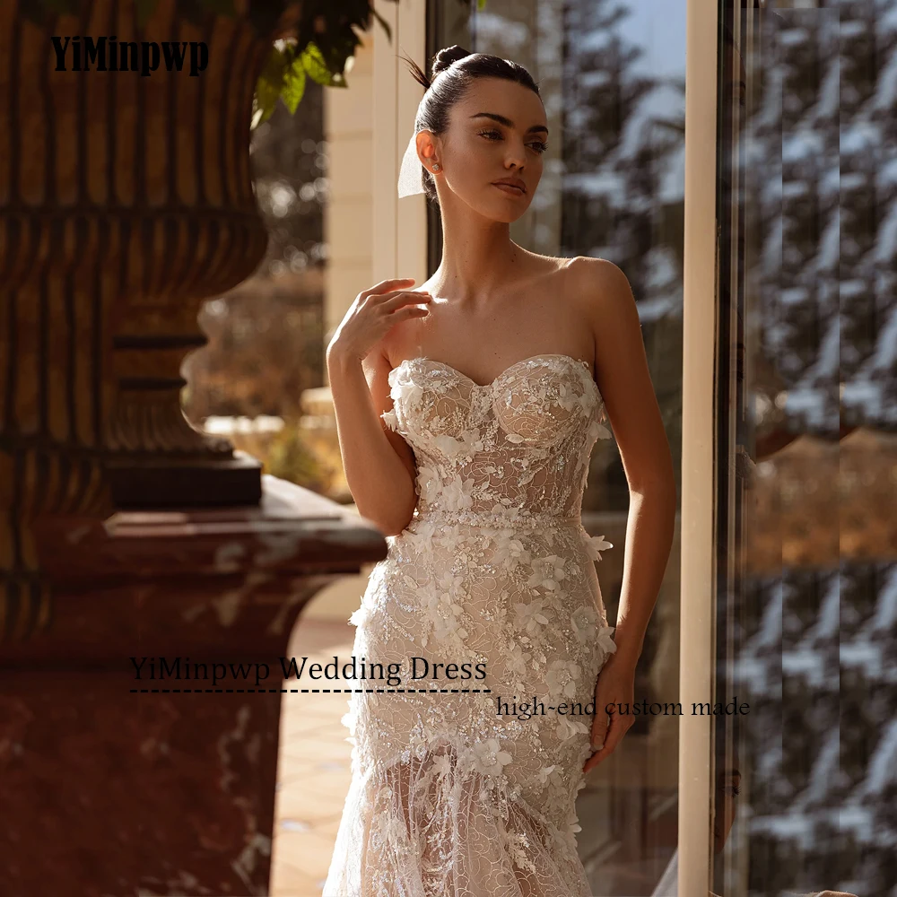 Abiti da sposa champagne Sweetheart Lace Robe De Mariée Fiori con paillettes Sirena Abiti da sposa senza maniche per le donne Personalizzati