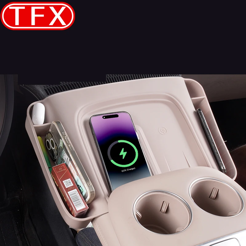 For XPeng XiaoPeng X9 2025 Car Styling Central Control Wireless Charging Pad Silicone Storage Box Auto Modified Accessories