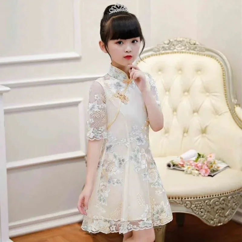 

Girls Dress Summer Clothes Teen Clothing for Girls Hanfu Vintage Net Yarn Dress Kids Girl Dresses for School Wedding of 12 Years