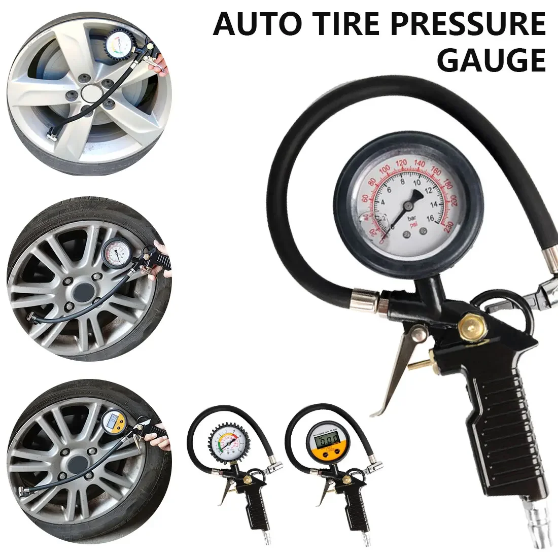 

Auto Tire Pressure Gauge For Car Motorcycle SUV Inflator Pumps Tire Repair Tools Pressure Gun Type For Air Compressor Durable