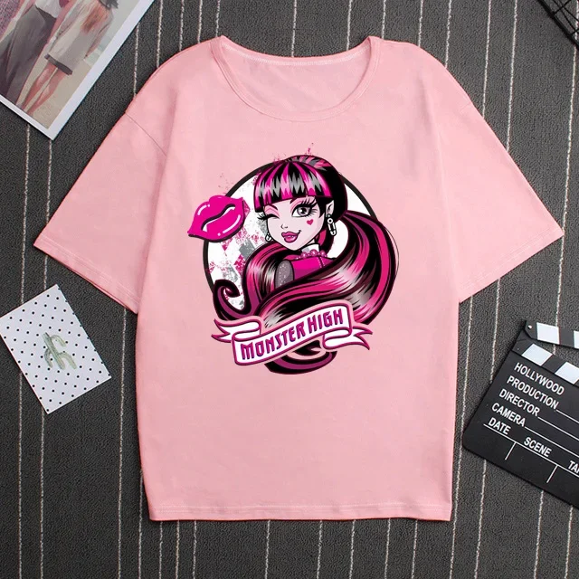 Tshirt Women Pink Magic Cartoon Vintage Printed Shirt Vintage Style Cotton Streetwear oversized t shirt women clothing