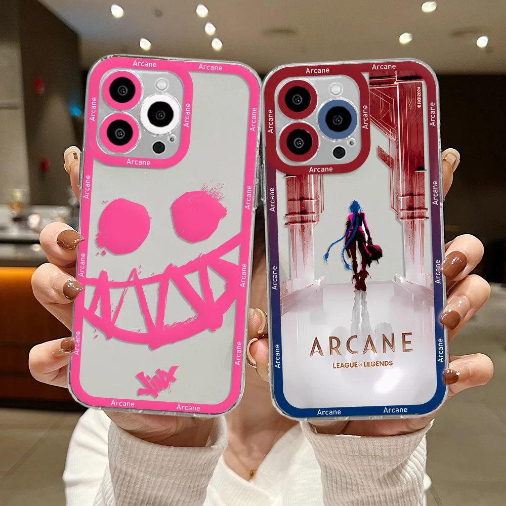 Anime Game Arcane Jinxs Phone Case For IPhone 16 15 14 13 12 11 Mini Pro Max X XR XSMax 7 8 Plus Transparent Soft TPU Back Cover