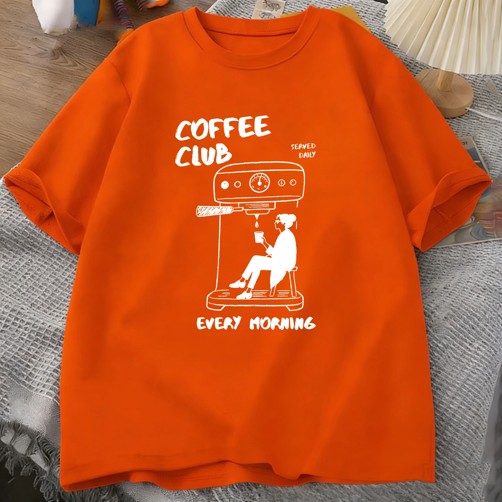 Coffee Club Served Daily Printed Mens T-Shirts Cotton Summer O-Neck Short Sleeve Tops Soft Oversized Tees Casual Male Clothes