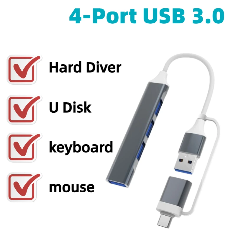 

Pop 4-в-2 USB-концентратор типа C, мульти-сплиттер, USB-адаптер OTG, USB 3,0-концентратор, удлинитель для Macbook, мыши, ноутбука, ПК, аксессуары