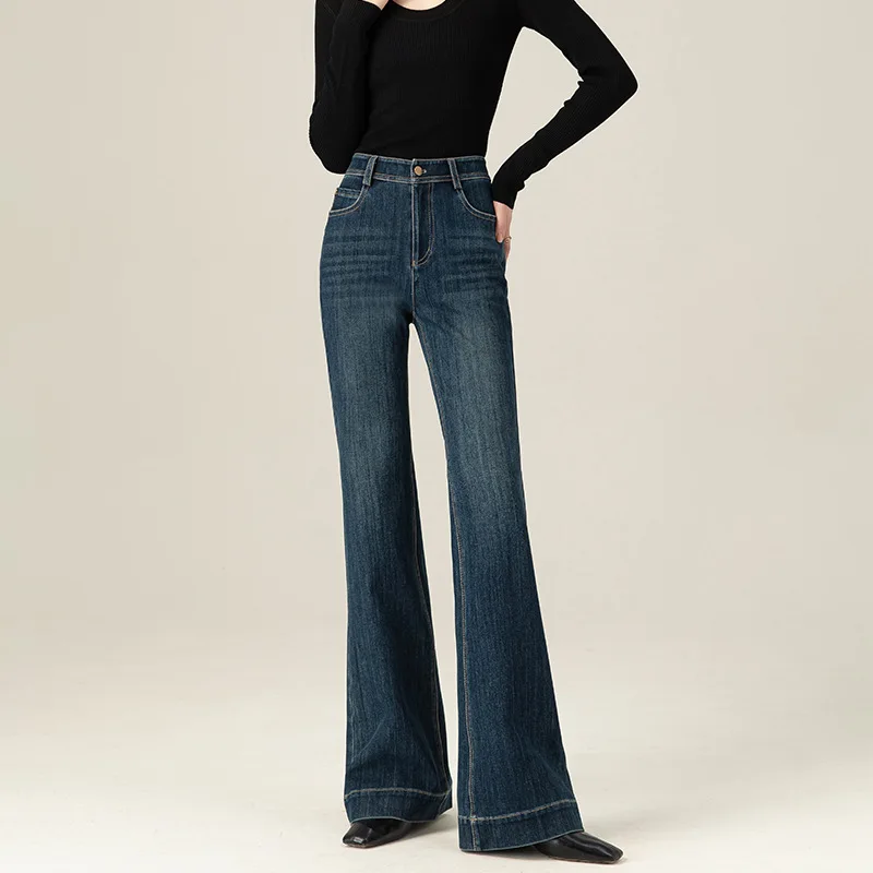 جينز متوهج عتيق جديد لعام 2026 سروال مطاطي على الطراز الأمريكي للنساء #2