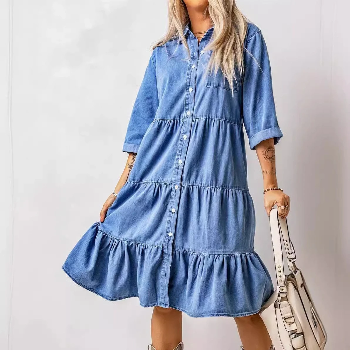 2025 Women's New Spring/summer Dress Denim Button Down Shirt