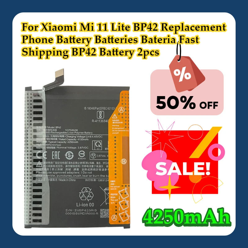 For Xiaomi Mi 11 Lite BP42 Replacement Phone Battery Batteries Bateria 4250mAh Fast Shipping BP42 Battery 2pcs