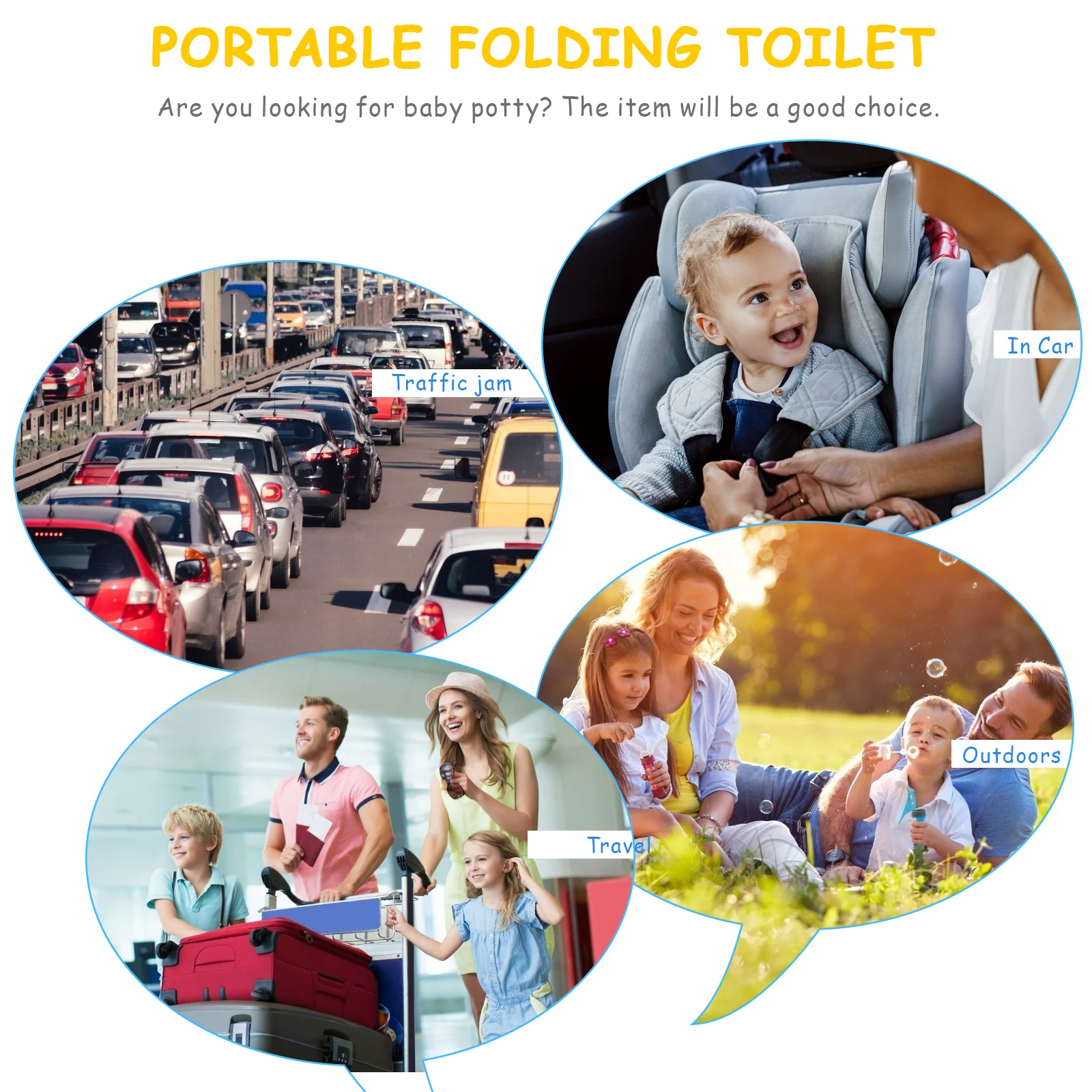 Bright Folding Toilet Portable Travel Potty Seat Lightweight Durable Infant Training Toilet Chair for Car Use