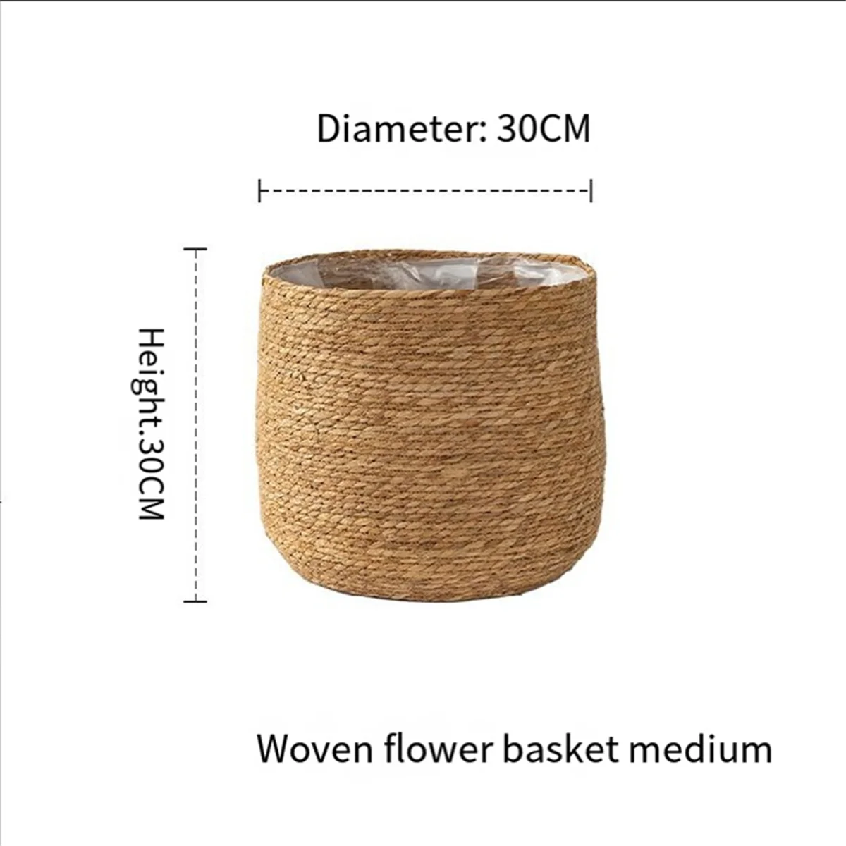 Seagrass Flower Pot - Woven Plant Pot - Decorative Plant Basket with Plastic Film Insert in Boho Style S