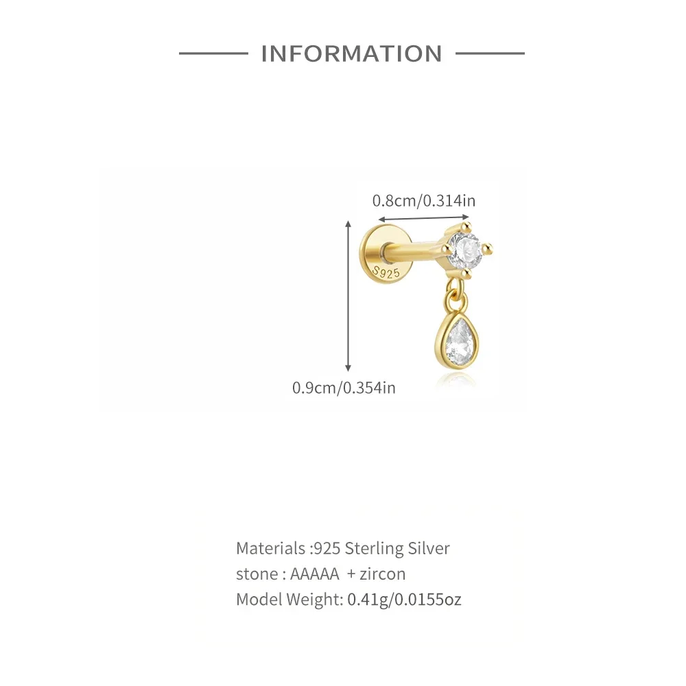 KO 1PC 925 เงินสเตอร์ลิงเรขาคณิตZircon/ไข่มุก/Smooth Earstuds Star/Water Dropผู้หญิงแบนหัวเจาะเครื่องประดับงานแต่งงาน