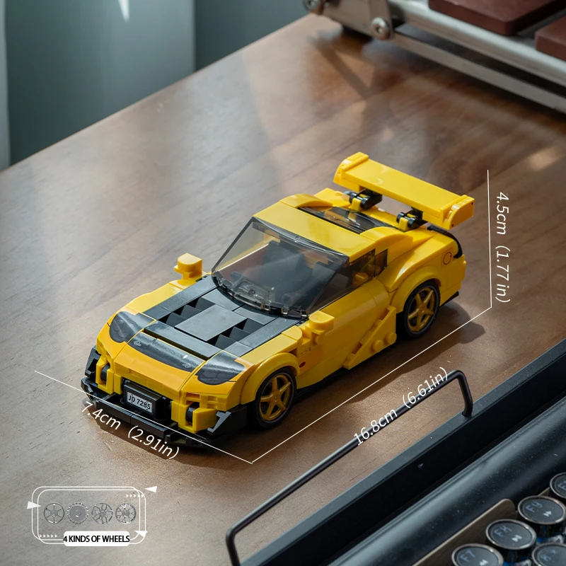 Stadt RX7 Klassische Rennwagen Bausätze Kreative Ziegel KITS JDM Sportwagen Bausteine Modell Geschenke für Erwachsene Jungen 351 Stück – Detail 6