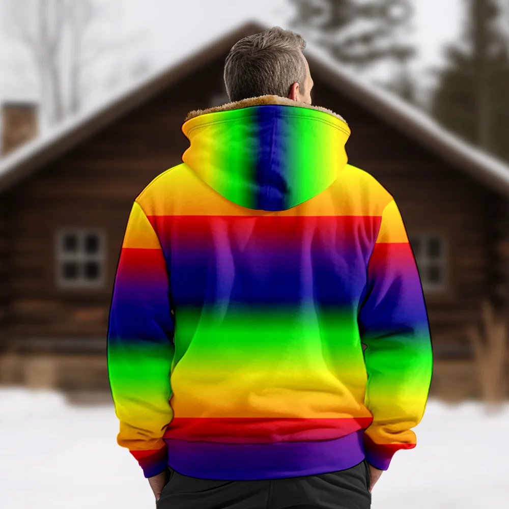 Men's Winter Jackets Coats,Rainbow Color Patchwork Colorful Pattern Cotton Clothes Overcoat Zippered Normcore Traveling