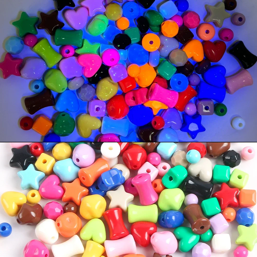 30pcs Colors Heart Shape Luminous Beads10mm Acrylic Spacer Beads For Jewelry Making Handmade Diy Bracelet Necklace Accessories