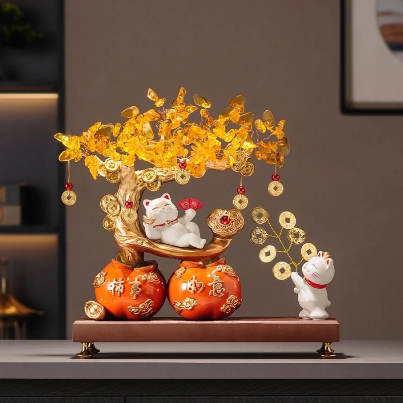 

Persimmon Ruyi Lucky Cat Persimmon Ornament High-end Fortune Tree Living Room Entrance Wine Cabinet Decoration Moving House Gift