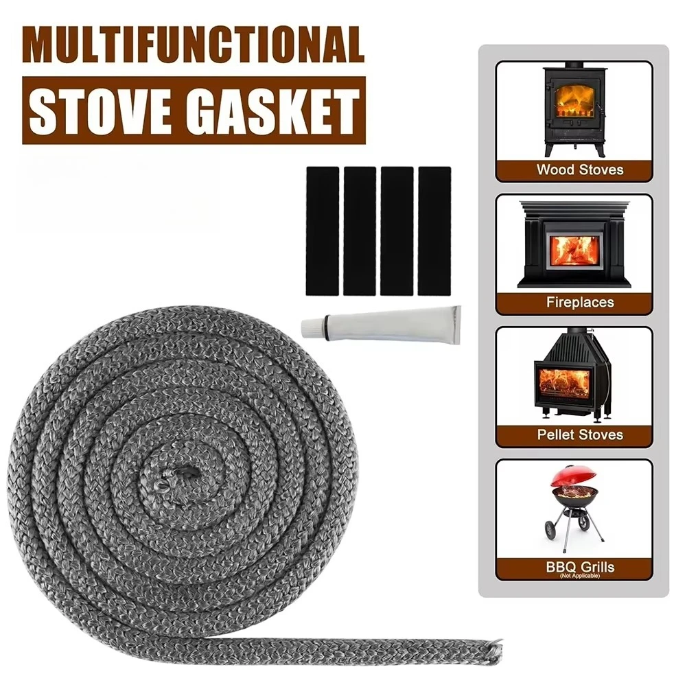 6/8/10/12mm Fiberglass Fireproof Sealing Rope High Temp Resistant Wood Stove Fireplace Wooden Door Gasket Replacement Seal 1pcs