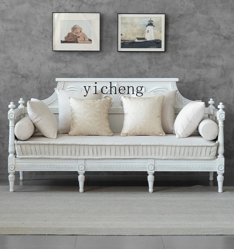 ZK Solid Wood Living Room Three-Seat Sofa Combination French Retro Distressed Fabric Bed & Breakfast Design Furniture