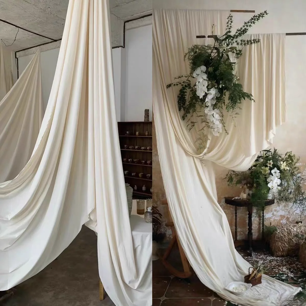 

10 12 14 Meter Beige Milk Silk Fabric Cloth for Arch Wedding Decor Party Drape Flower Wall Backdrop Wedding Decoration Fabrics