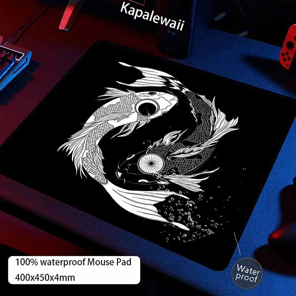 

Yin Yang Koi Fish 100% Waterproof Gamer Desk Mouse Pad Mechanical Keyboard Mice Keyboards Computer Peripherals Office Mousepad