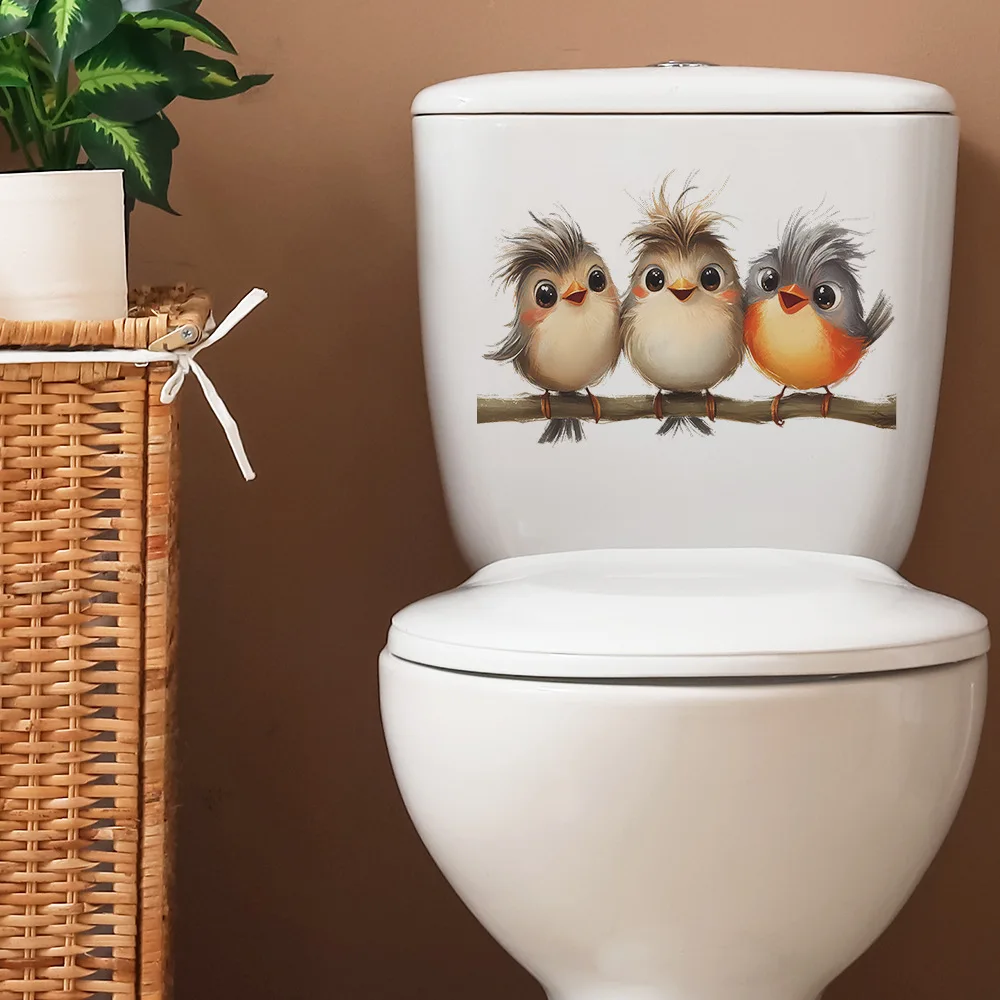 Cartoon Tree Branch Bird Wall Stickers Bathroom For Toilet Decoration Mural Living Room Cabinet Home Decor Self-adhesive Decals