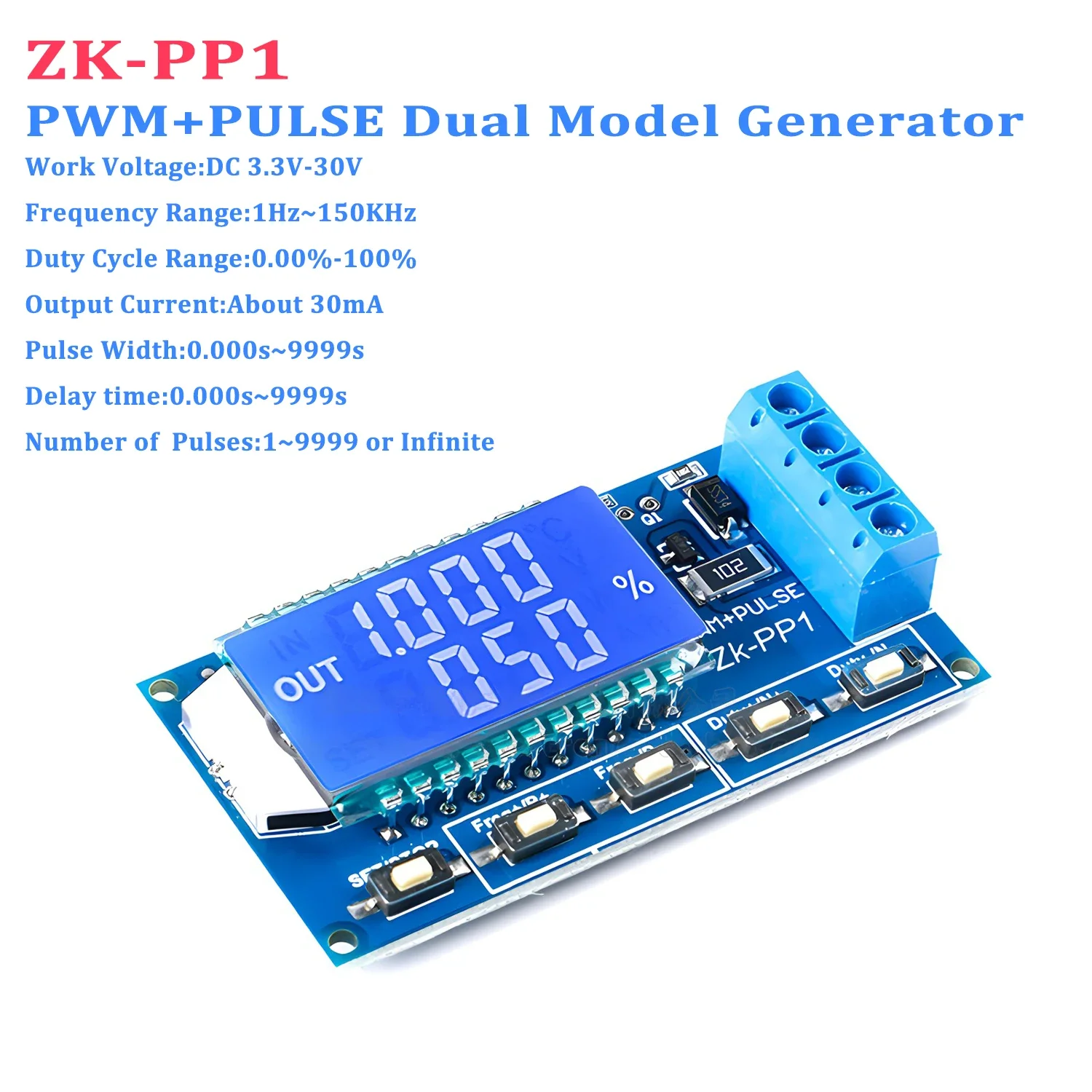 ZK-PP1 LCD Dual Model Signal Generator Square Wave 1Hz-150KHz PWM Pulse Generator Module Frequency Duty Cycle Adjustable