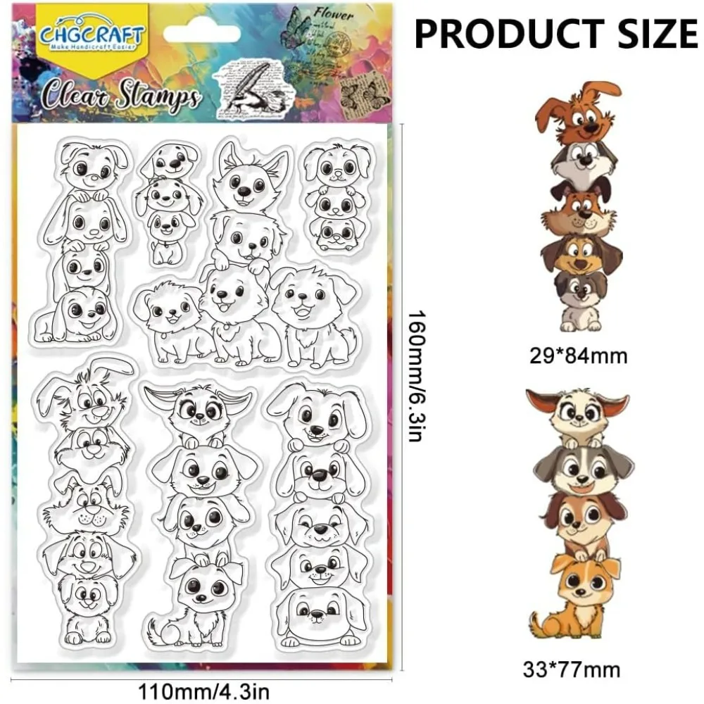 Cartoon Stacked Puppy Clear Stamps Dog Silicone Transparent Stamps Puppy Pattern Clear Stamp Seals for DIY Scrapbooking Photo