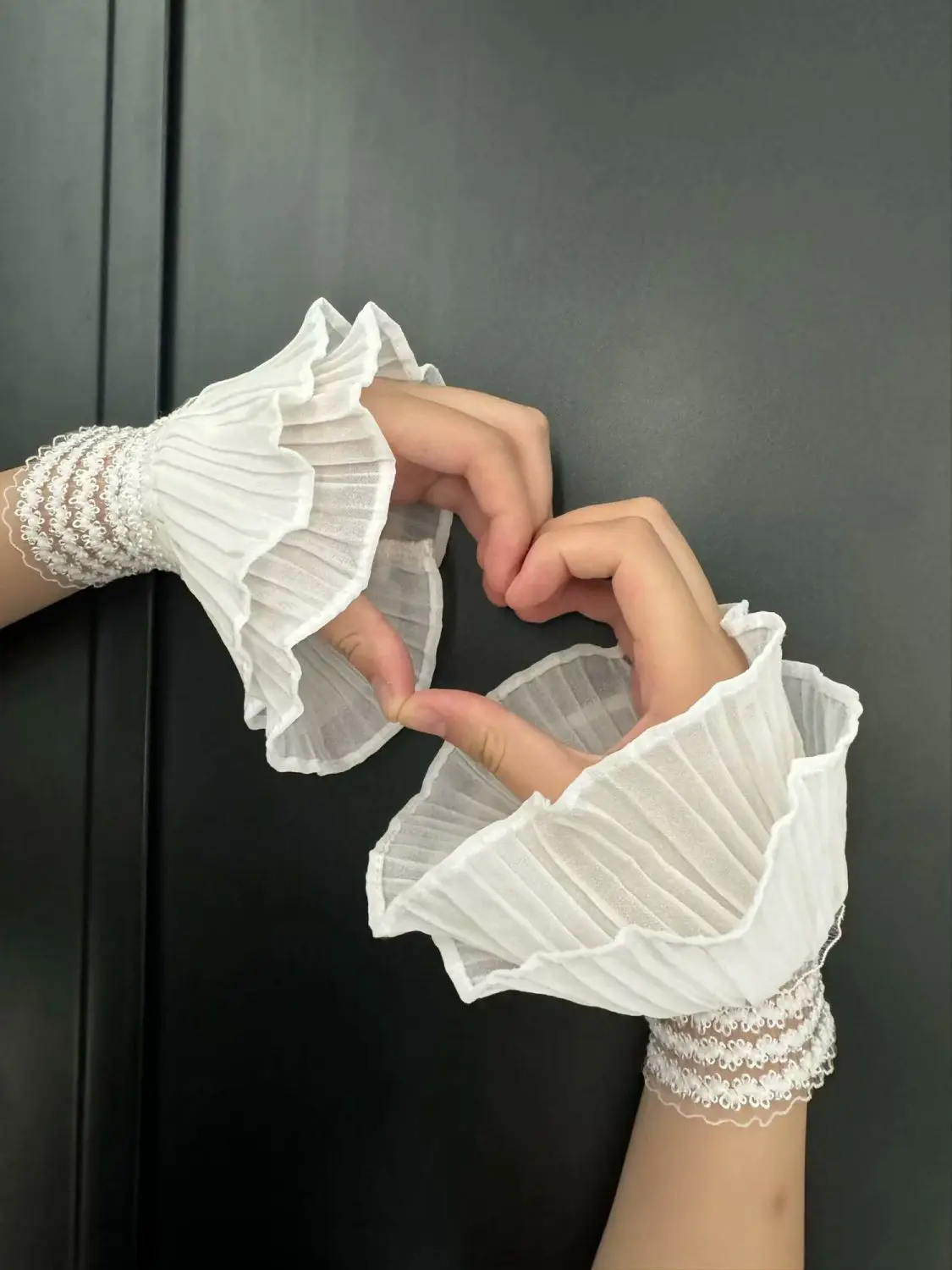 أزياء كل مباراة كشكش كم وهمية مطوي الشمس حماية الأصفاد كاذبة لوليتا الدانتيل الأصفاد فستان الزفاف الملحقات #6