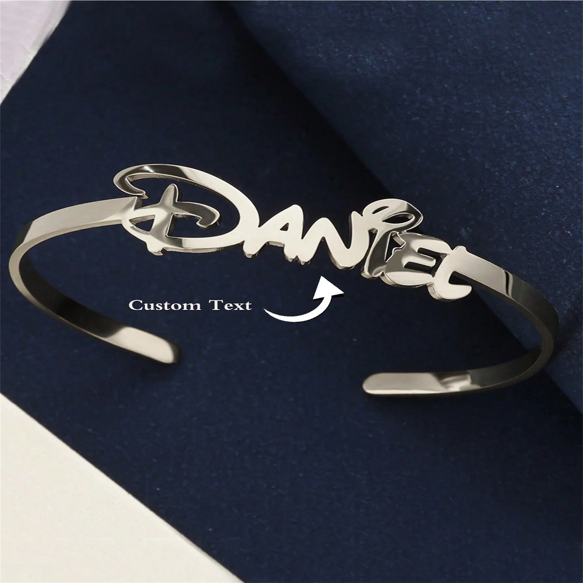 Custom Name Bracelet Gold Color Stainless Steel Bracelet Personalized Custom Name Open Adjustable Bracelet Fashion Jewelry Gift