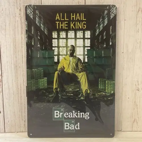 Placa de Metal Breaking Bad: Capa de DVD da Série de TV - All Hail The King Walter White - Placa de Alumínio