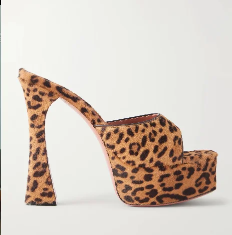 Elegant party Leopard print platform slippers satin leather open toe high heels women's colorful wedding sexy designer shoes
