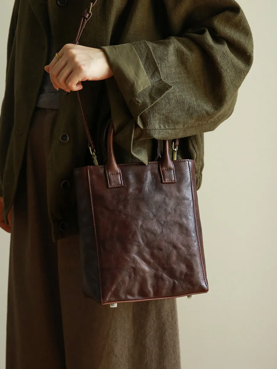Simple vintage vegetable tanned cowhide women's handbag fashion luxury handmade genuine leather ladies shoulder crossbody bag