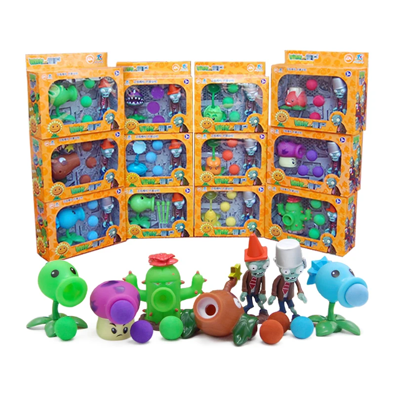 Juego de Juguetes Plants vs Zombies: Cactus, Lanzaguisantes, Cañón de Coco, A.K.E.E., 12 Figuras de Silicona Suave, Regalos de Cumpleaños para Niños