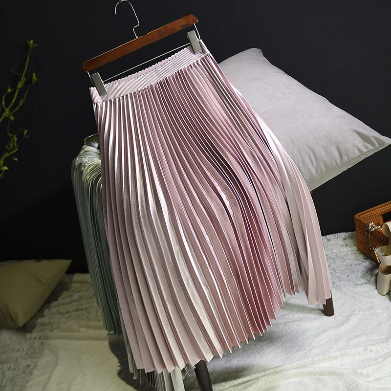 Saia Plissada Feminina de Verão 2026, Saia Longa Branca Boho, Saias de Cintura Alta Femininas, Saia Rosa A-Line, Saia Longa Cáqui, Falda Jupe
