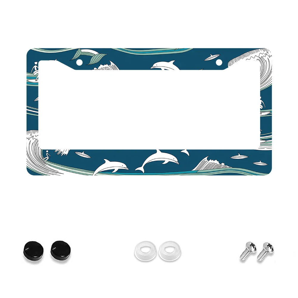 

1pc Blue Dolphin Pattern 2-Hole License Plate Frame, Aluminum Material, 6x12 Inches with Screw Set, Retro Novelty Car Decoratio