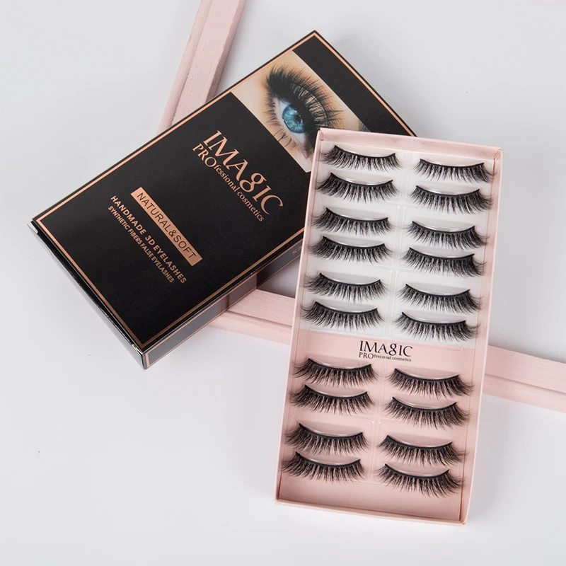 IMAGIC 10Pairs 3D Mink Lashes Bulk Faux with Custom Box Natural Eyelashes Wholesale Fake Eyelash Reusable Soft Volume