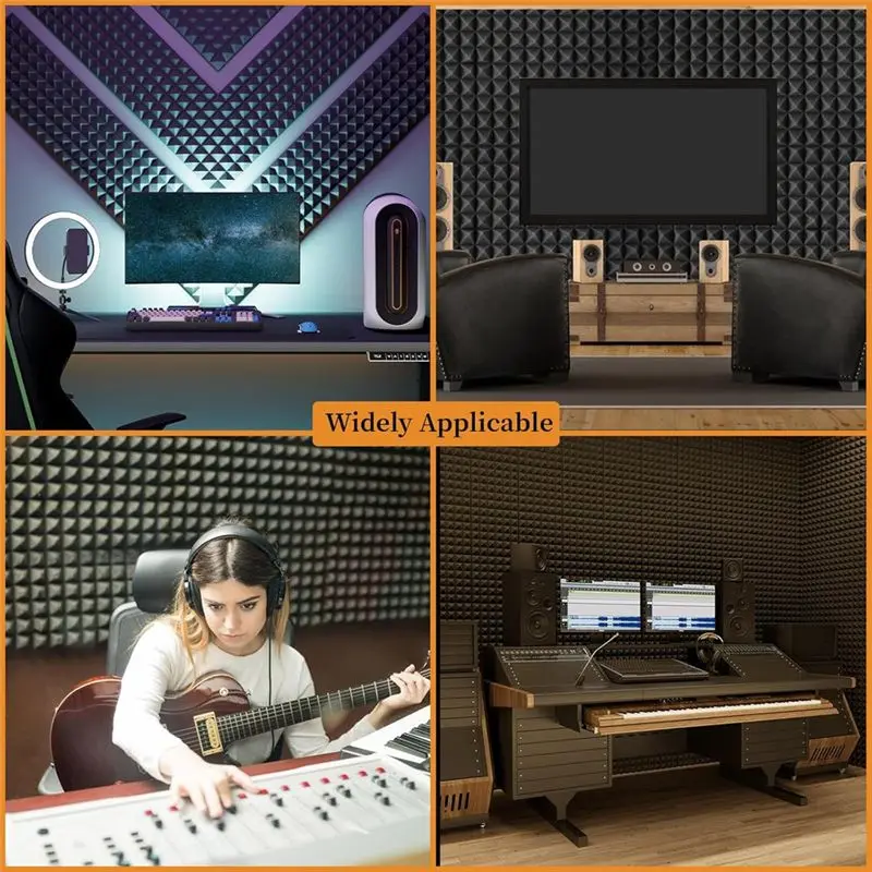 Paquete de 8 paneles de espuma acústica BHTS, paneles de espuma insonorizantes de 12x12x2 pulgadas para paredes, paneles de sonido con autoadhesivo