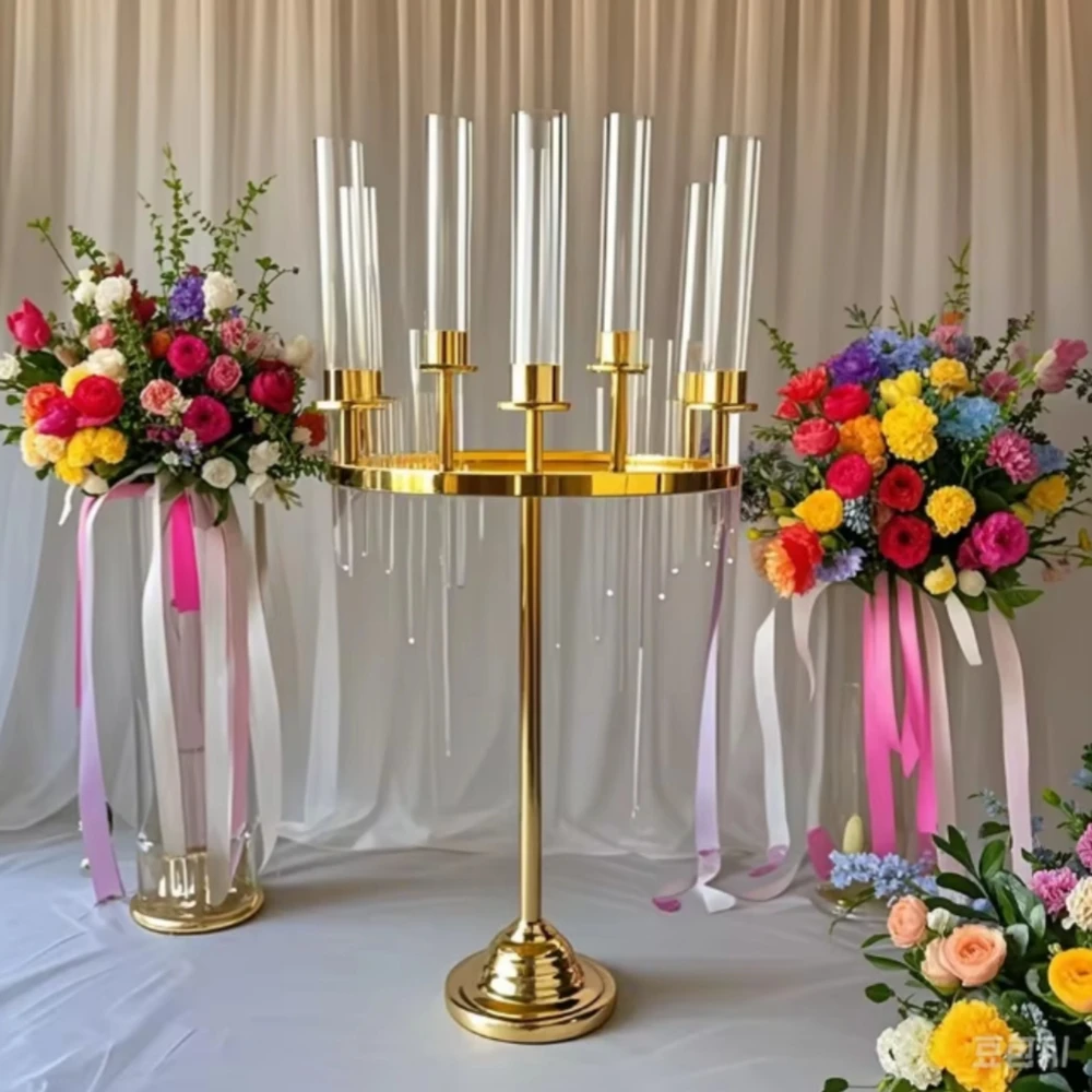 6pcs 100cm tall gold/sliver Arch Chandelier Stand acrylic top  Tea Light Candle Holder Candlestick for Party Wedding Decoration