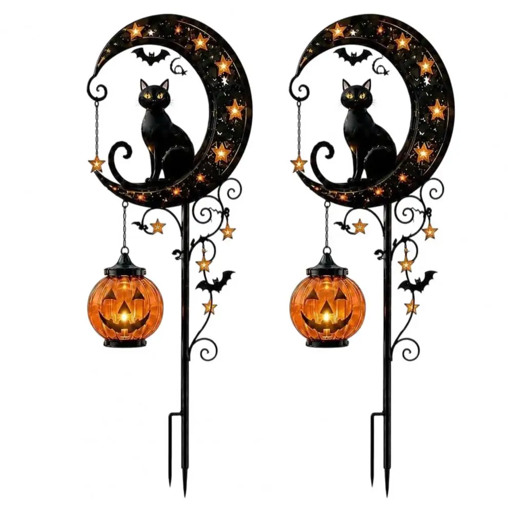 Decorative Lawn Stakes for Halloween Halloween Solar Garden Stake Lights Black Cat Pumpkin Moon Outdoor Decorations Waterproof
