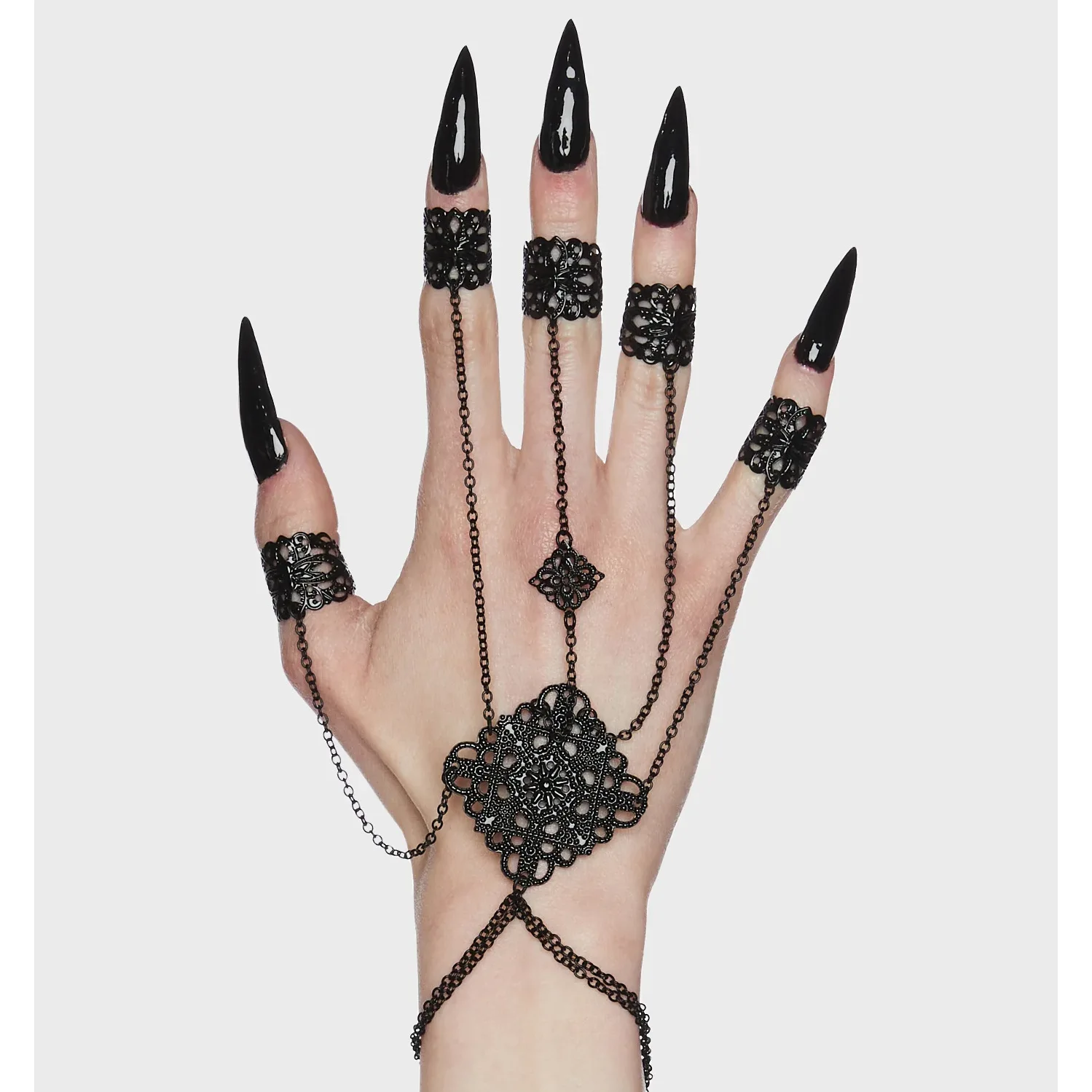 Gothic Halloween Jewelry Set - Chain Finger Bracelet & Cone Tassel Nail Hand Chain, Ideal for Cos Events Halloween Parties