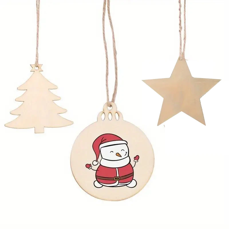 

30 шт. набор деревянных рождественских украшений, 3 стиля, смешанные DIY незаконченные деревянные подвесные украшения для праздничного рукоделия, подвесные