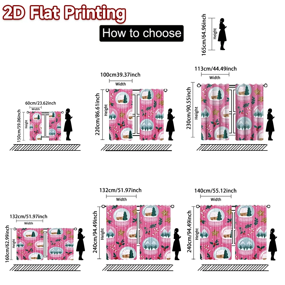 2D flat printing 2pcs Stylish Christmas Curtains Christmas Snow Globes Beautiful and stylish, 100% polyester fiber Family Party