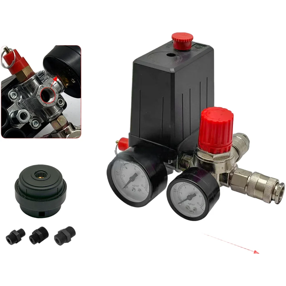 Air Compressor Pressure Switch Control Valve Regulator With Gauges 4Port Manifold Regulator Safety Valve Air Compressor Parts