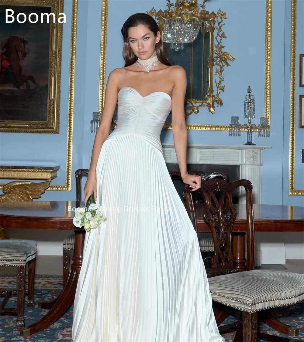 Booma a-line حمالة ساتان بسيط بدون أكمام فساتين سهرة بدون حمالات فساتين رسمية للنساء فساتين حفلات مصنوعة حسب الطلب 2025